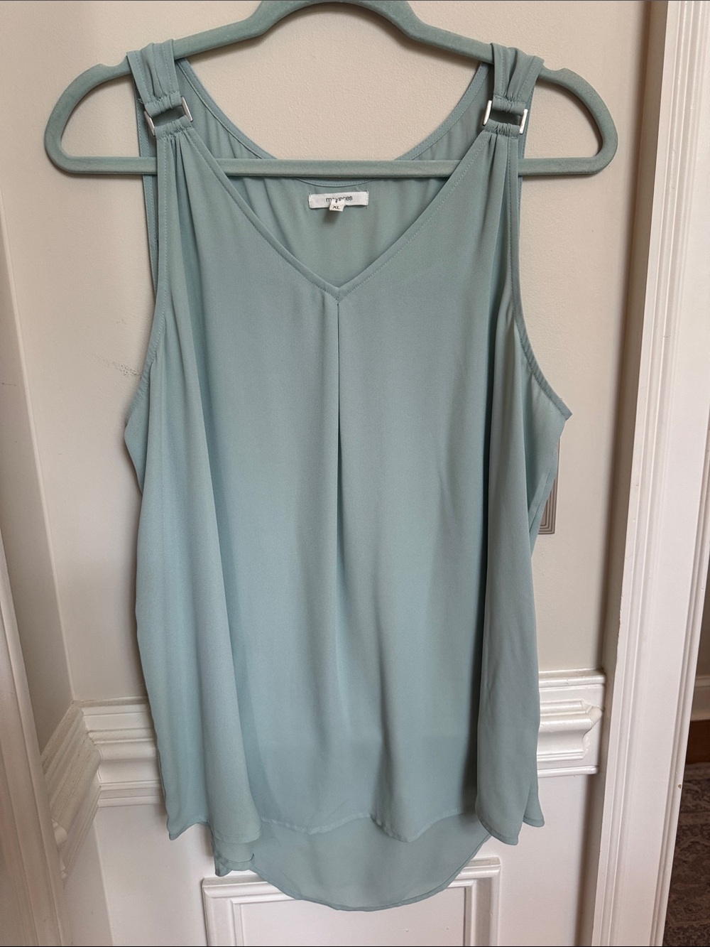 Maurices Light Blue V-Neck Sleeveless Blouse with Strap Detail